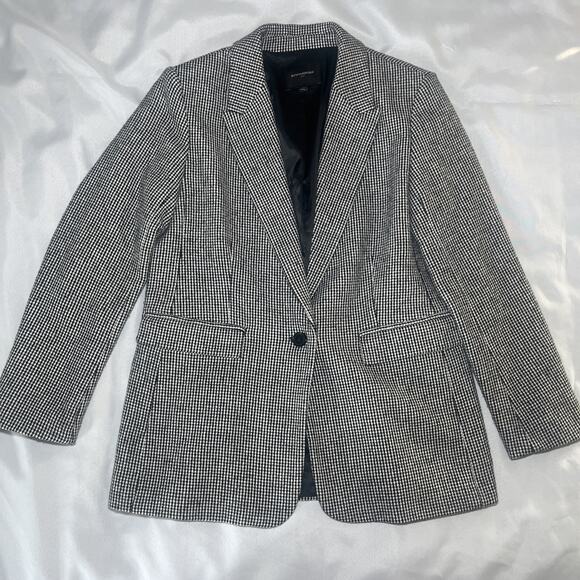 BANANA REPUBLIC Women's 10 Black White Wool Blend Houndstooth Blazer Jacket Coat - Picture 1 of 12
